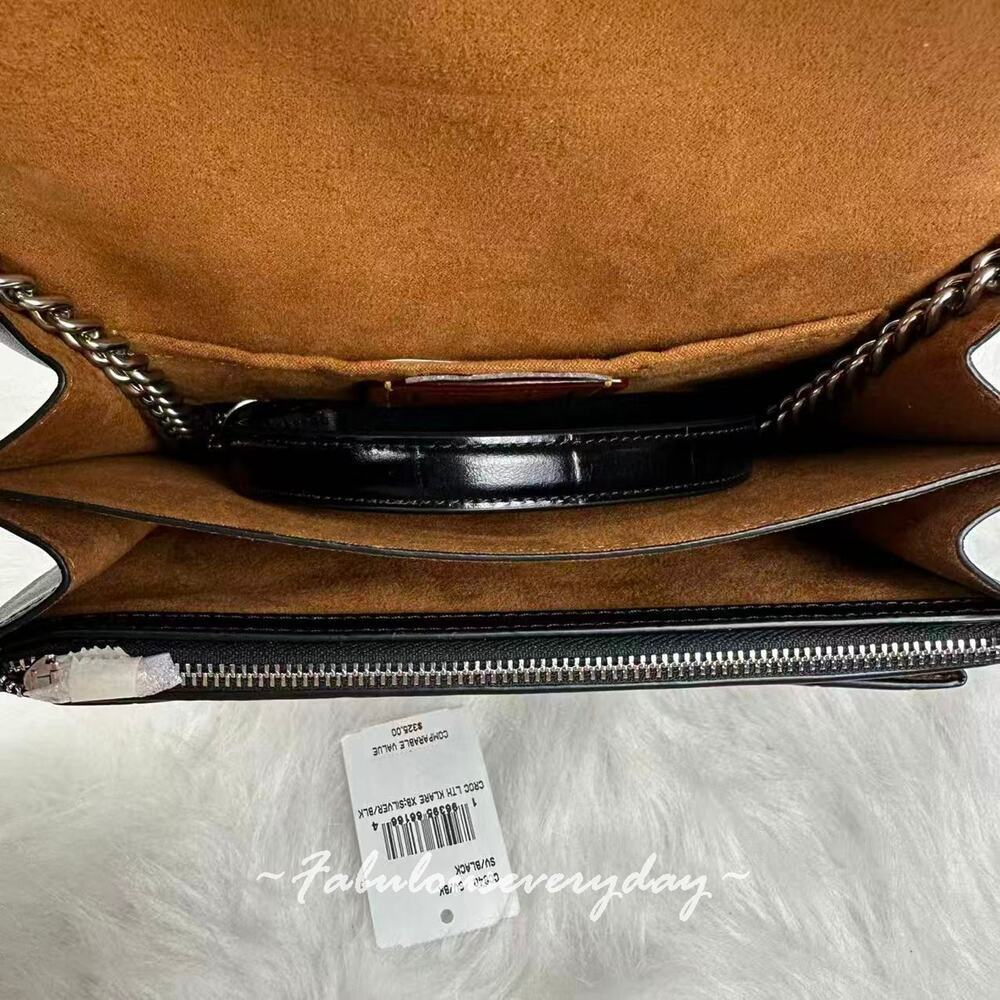 Coach Klare Crossbody Bag Chain Strap Crocodile-embossed Leather/Sv/Black CC840 - Picture 7 of 7